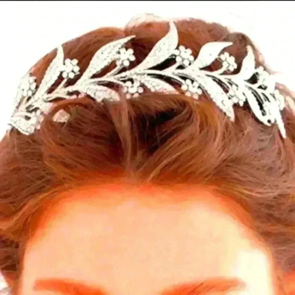 Floral Leaf Crystal Bride Wed Fairy Rhinestone Tiara - Picture 7 of 9